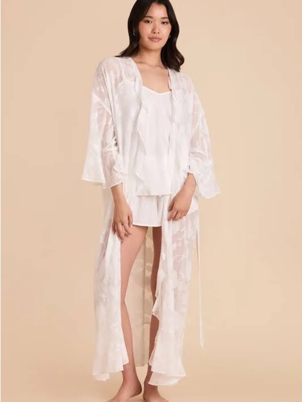 Bridal Silky White Floral Sheer Long Robes